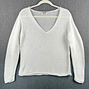 Vtg Talbots Women's White 100%‎ Cotton V Neck Pullover Sweater SEE MEASUREMENTS